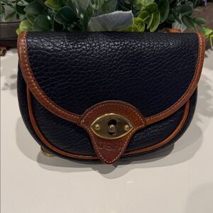 DOONEY & BOURKE Calvary Crossbody Bag Black w/ Tan Trim Pebbled & Belt Loop Vtg